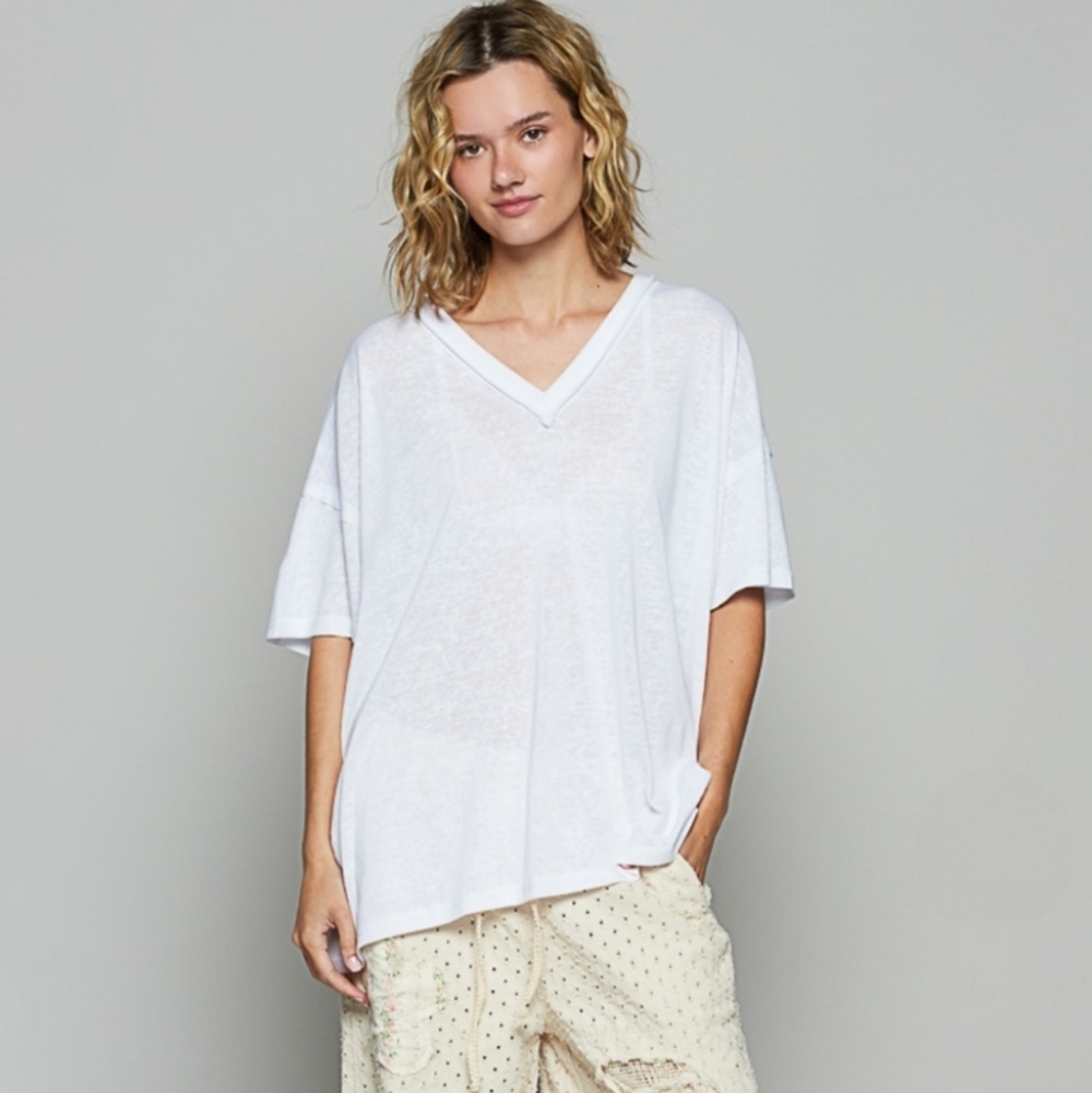 POL White V-Neck Top NWOT